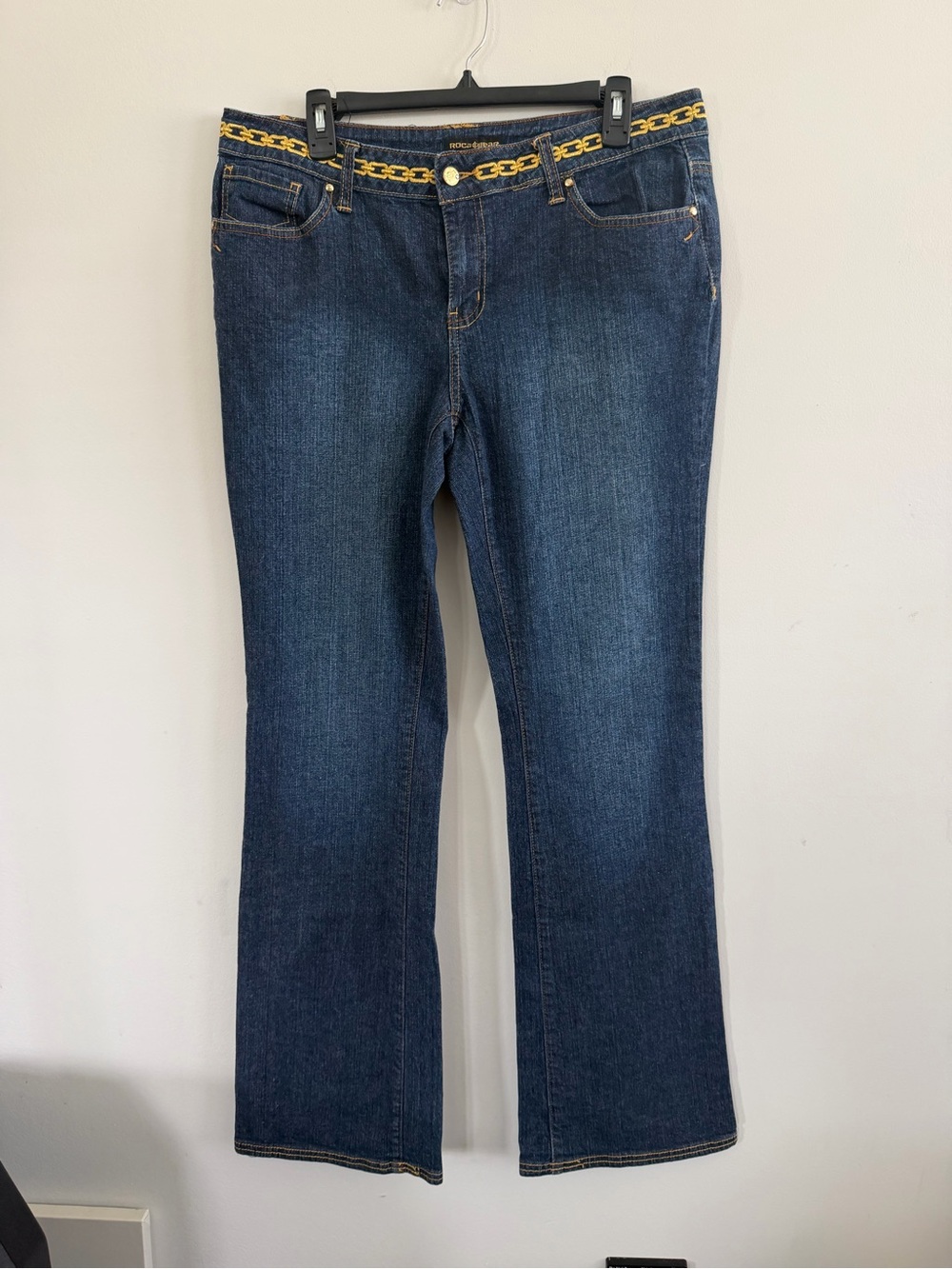 Rocawear Indigo Bootcut Jeans with Gold Chain Waist Accent
